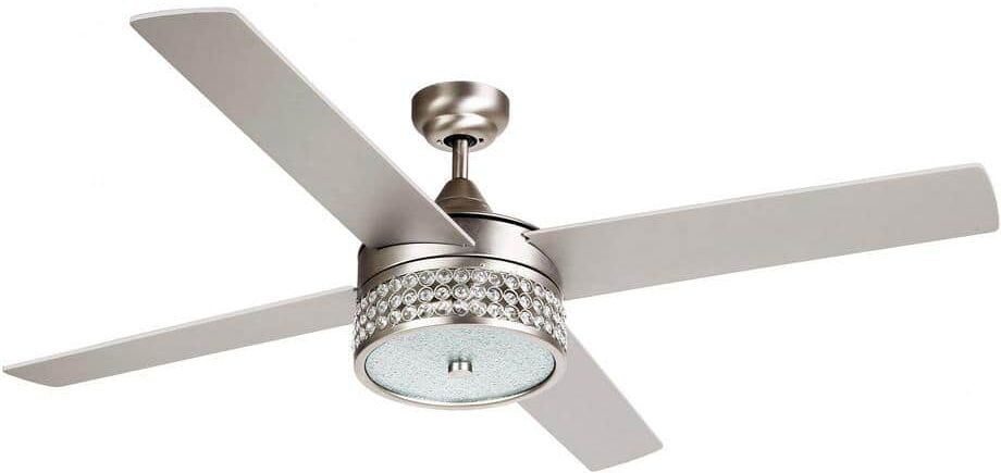 Parrot Uncle Cason 52 in. Indoor Satin Nickel Downrod Mount Crystal Ceiling Fan with Light Kit and Remote Control