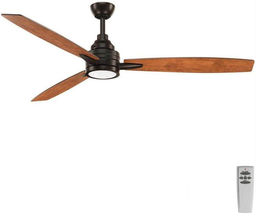 Progress Lighting Gaze Collection 60 in. 3-Blade Indoor Antique Bronze Industrial Ceiling Fan with LED Light and Remote