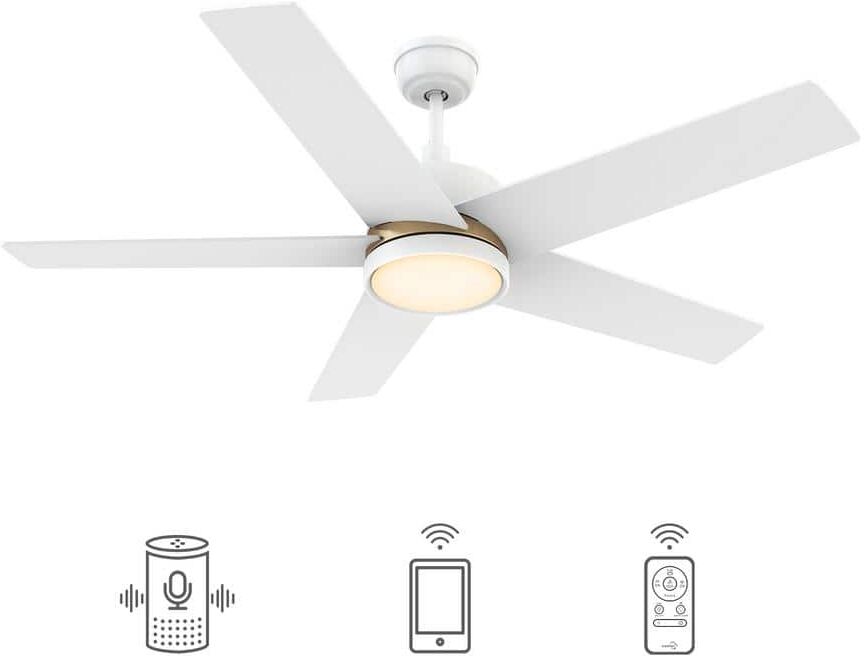 CARRO Lakeland 52 in. Integrated LED Indoor/Outdoor White Smart Ceiling Fan with Light and Remote, Works w/Alexa/Google Home