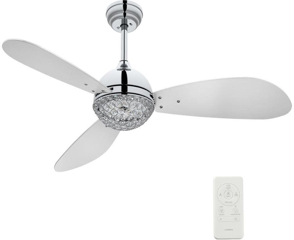 CARRO Corvin II 52 in. Integrated LED Indoor Chrome Smart Ceiling Fan with Crystal Light, Remote Works with Alexa/Google Home