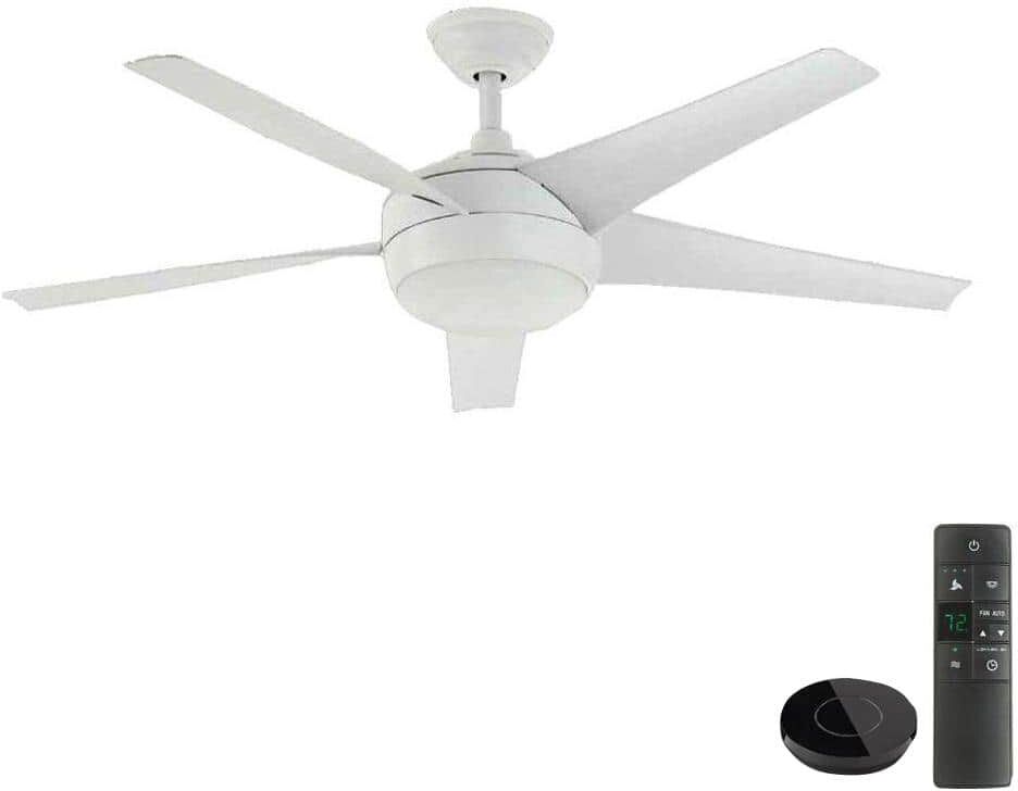 Home Decorators Collection Windward IV 52 in. Indoor LED Matte White Ceiling Fan with Light and Remote Works with Google Assistant and Alexa