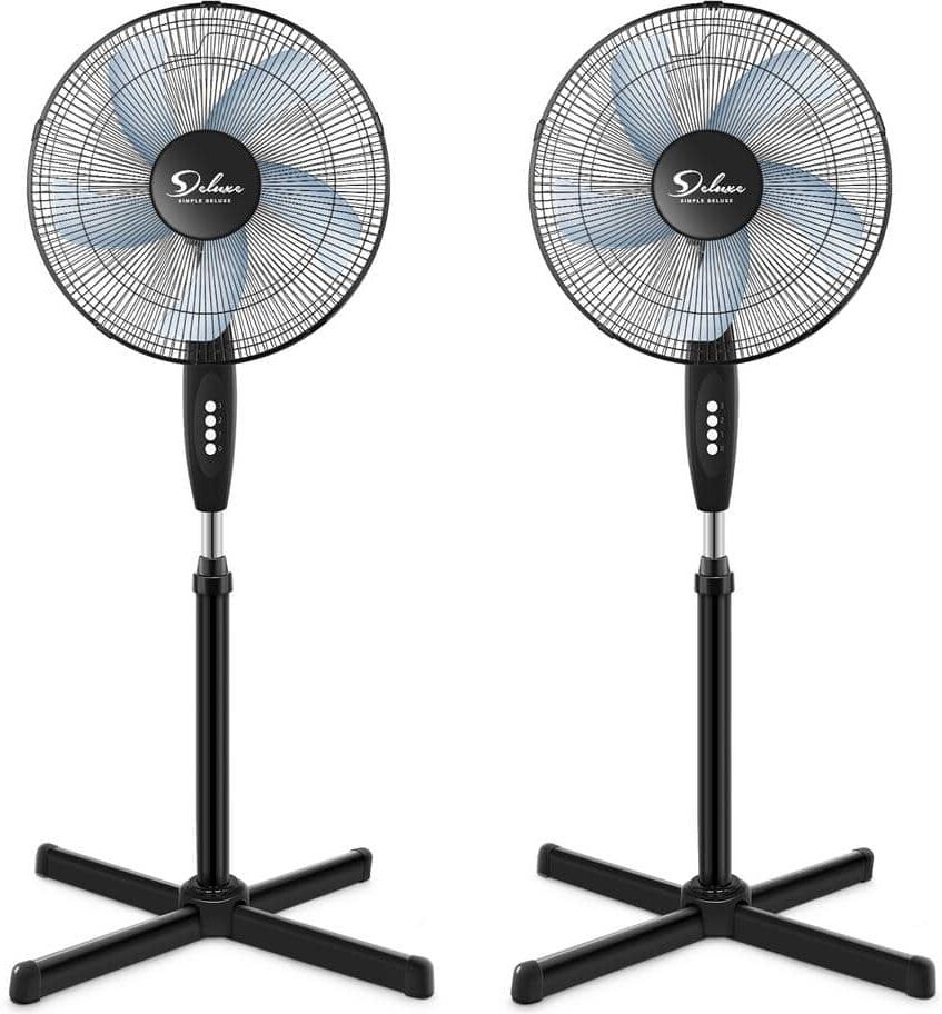 Kahomvis 16 in. 3 fan speeds Pedestal Stand Floor Fan in Black with Oscillating Head and Adjustable Height, 2-Pack