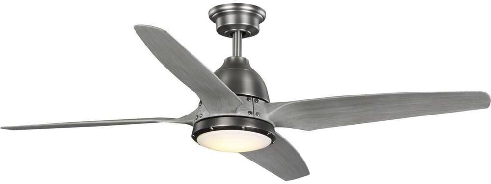 Progress Lighting Alleron 56 in. Indoor/Outdoor Integrated LED Antique Nickel Urban Industrial Ceiling Fan with Remote Included