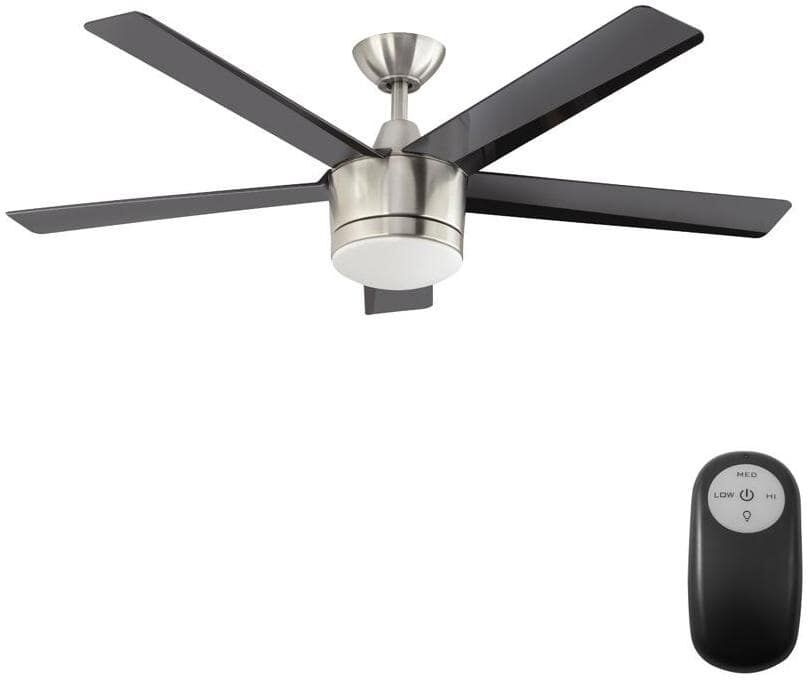 Home Decorators Collection Merwry 52 in. Integrated LED Indoor Brushed Nickel Ceiling Fan with Light Kit and Remote Control