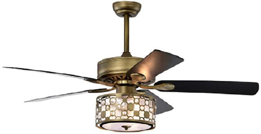 CIPACHO 52 in. Indoor Antique Brass Crystal Ceiling Fan with 5 Wood Blades 2-Color Fan Blade Traditional Ceiling Fan