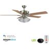 Hampton Bay Campbell 52 in. Indoor LED Brushed Nickel Ceiling Fan with Light and Remote Works with Google Assistant and Alexa