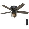 Hunter Bennett 52 in. LED Low Profile Matte Black Indoor Ceiling Fan With Globe Light Kit and Handheld Remote Control