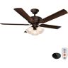 Hampton Bay Campbell 52 in. Indoor LED Mediterranean Bronze Ceiling Fan with Light and Remote Works with Google Assistant and Alexa