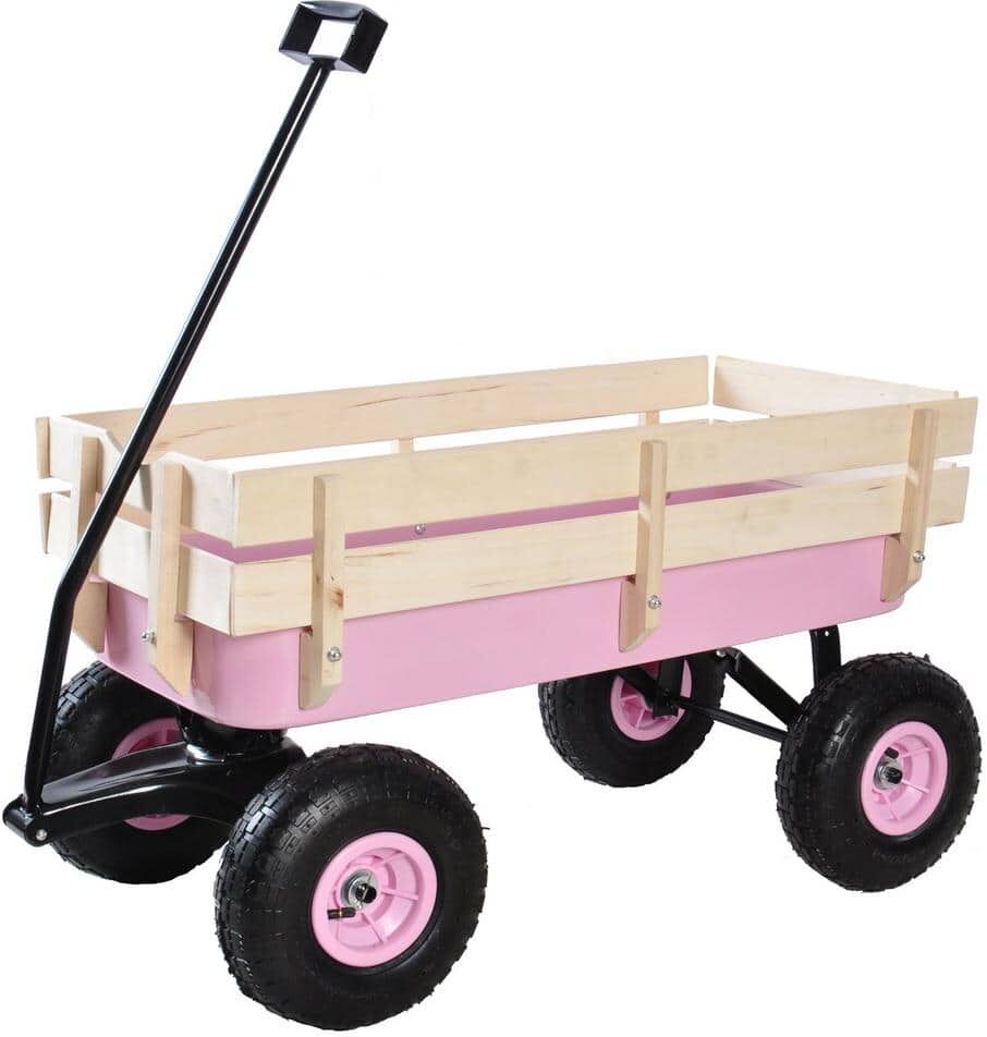 Tunearary 3 cu.ft. Steel Cargo Wagon with Removable Side Children Kids' Pull-Along Wagons Garden Cart Pink