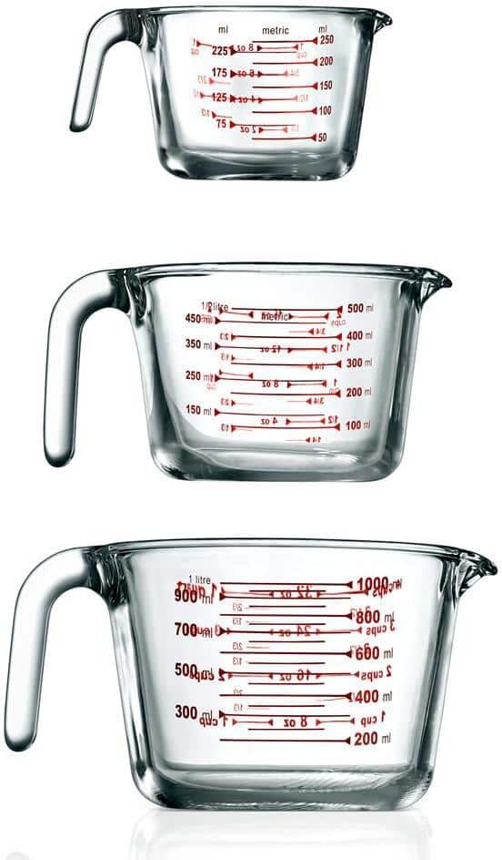 NutriChef 3-Piece Glass Measuring Cup Set