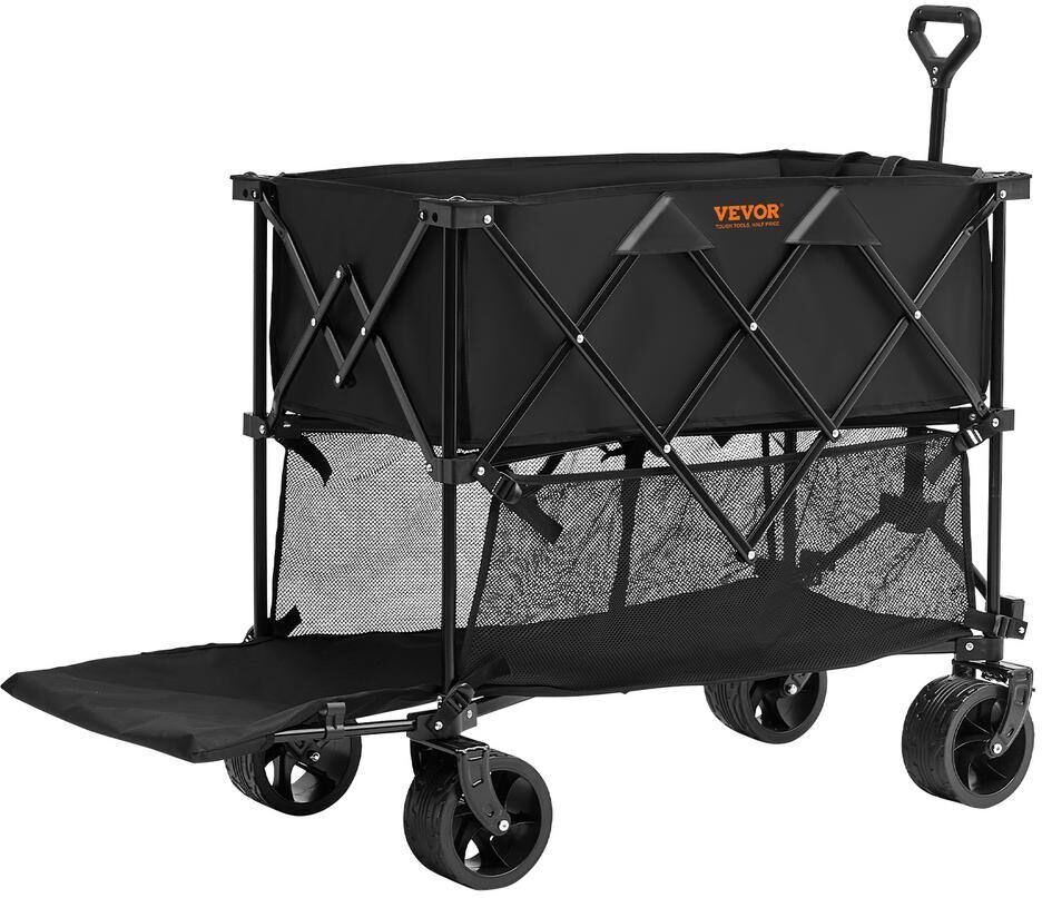 VEVOR Collapsible Folding Wagon 14.12 cu.ft Steel Beach Wagon Cart with All-Terrain Wheels Heavy-Duty Folding Garden Cart