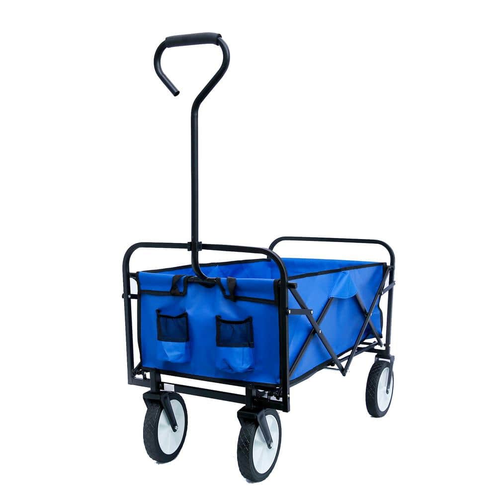 Afoxsos Folding Wagon 4.75 cu. ft. 600D Polyester Fabric Shopping Beach Garden Cart in Blue