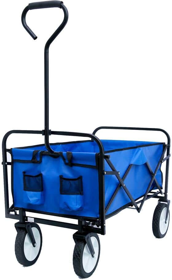 Miscool 3.63 cu. ft. Fabric Folding Wagon Garden Cart Shopping Beach Cart in Blue