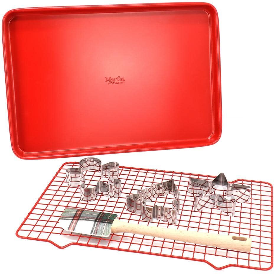 MARTHA STEWART 6 Piece Carbon Steel Bakeware Set in Red with Cookie Cutters