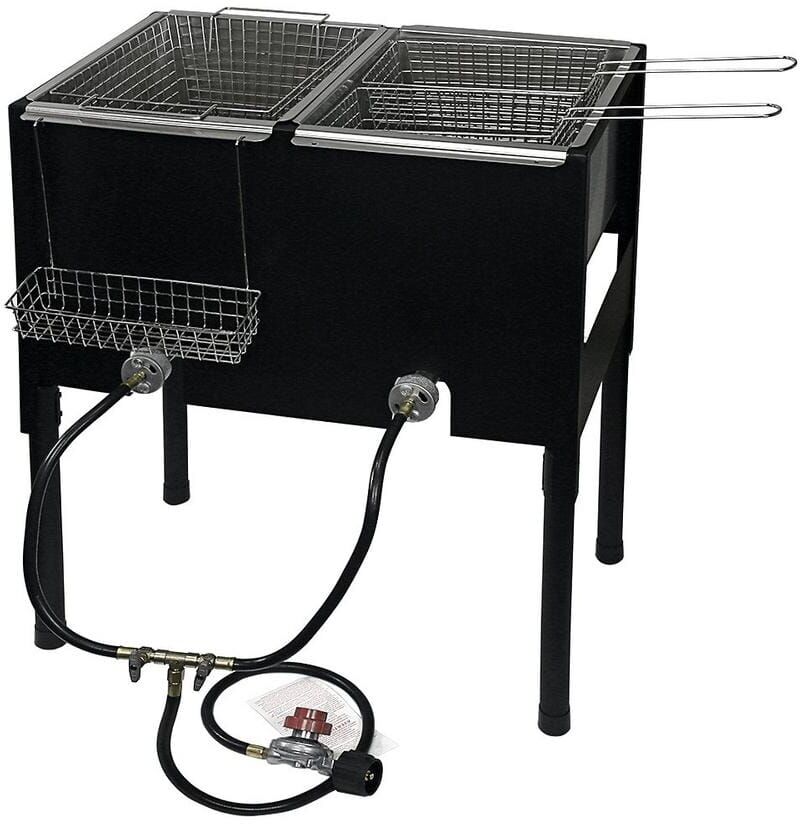 Barton 17.5 qt. Portable LPG Propane Dual Burner Deep Fryer Outdoor Cooker Station with Triple Fry Baskets