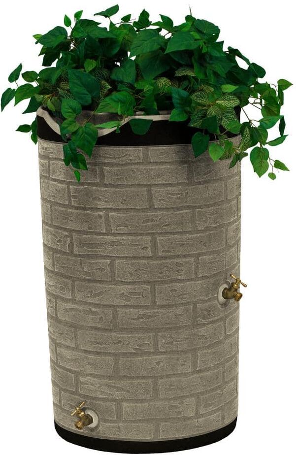 Good Ideas Impressions Downton 50 Gallon Darkened Ribs Sandstone Rain Barrel