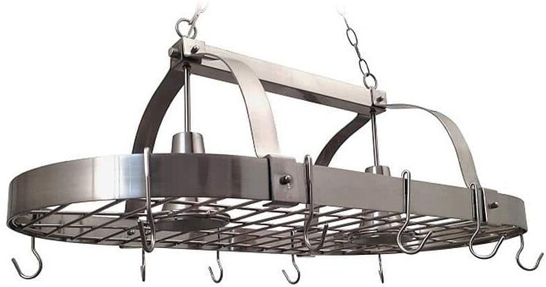 Elegant Designs 2-Light Brushed Nickel Kitchen Pot Rack Light with Hooks