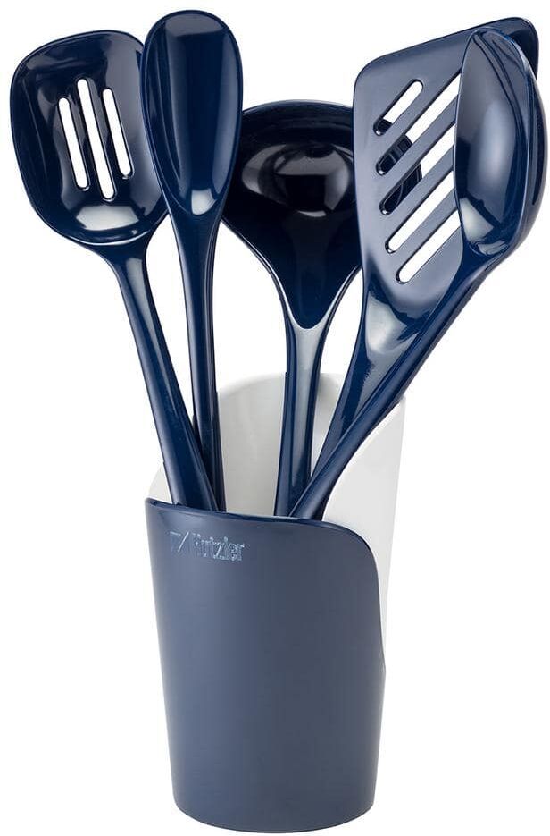 Hutzler Melamine Cobalt Blue Utensils and Crock (Set of 6)