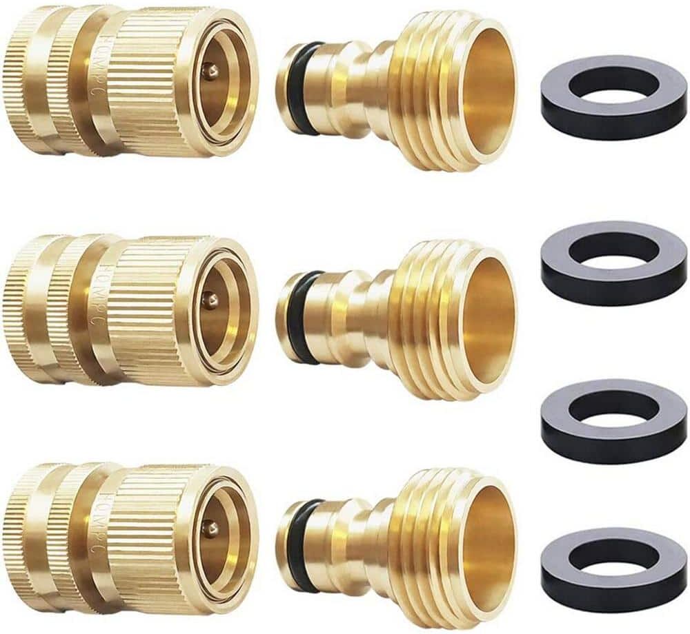 Garden Hose Quick Connect Solid Brass Quick Coupler 3/4 in. (Pack of 3)