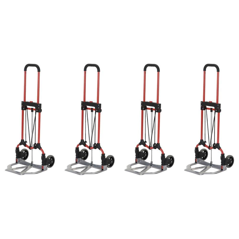 Magna Cart 160 lbs. Capacity Personal MCI Folding Hand Truck with Rubber Wheels, Red/Silver (4-Pack)