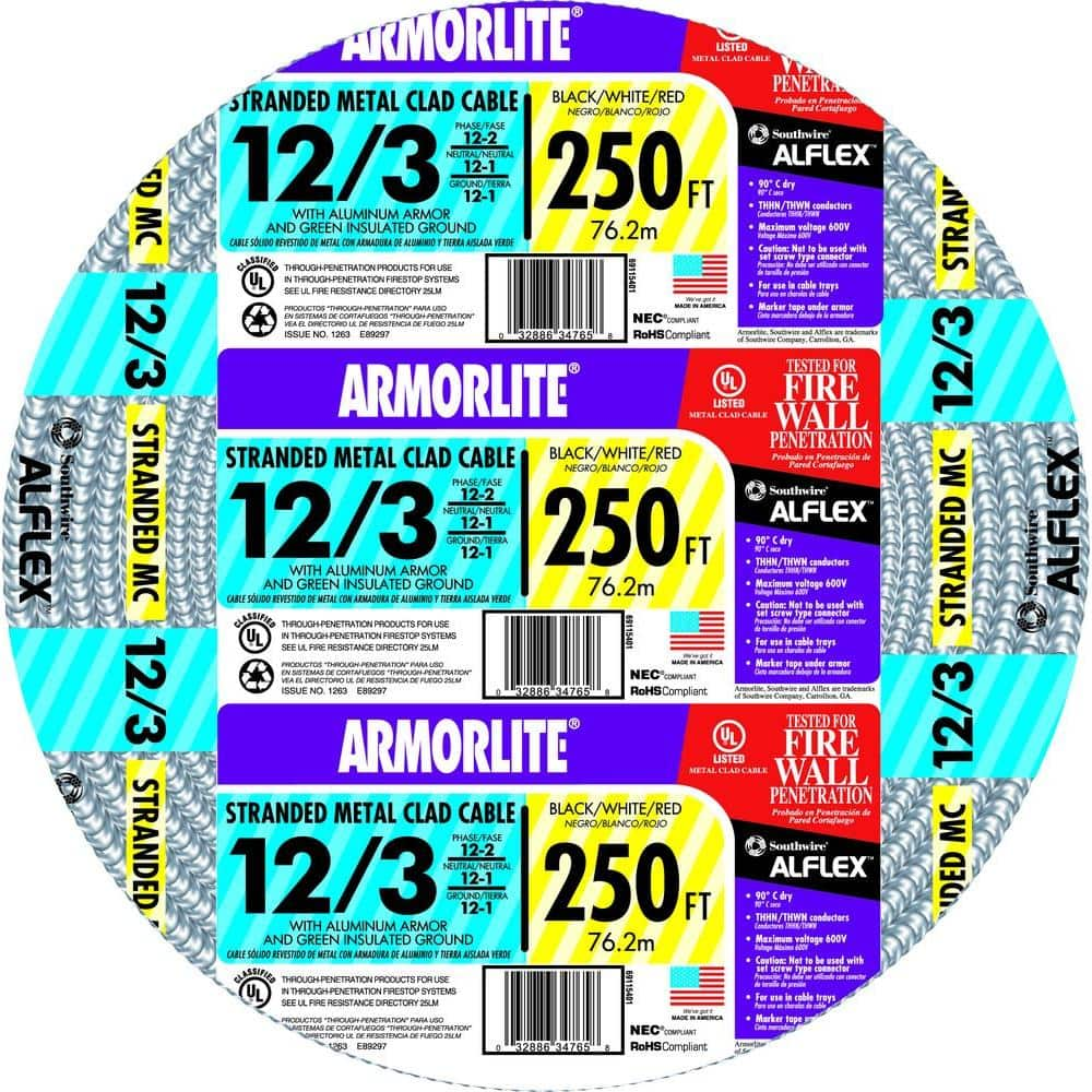 Southwire 12/3 x 250 ft. Stranded CU MC (Metal Clad) Armorlite Cable