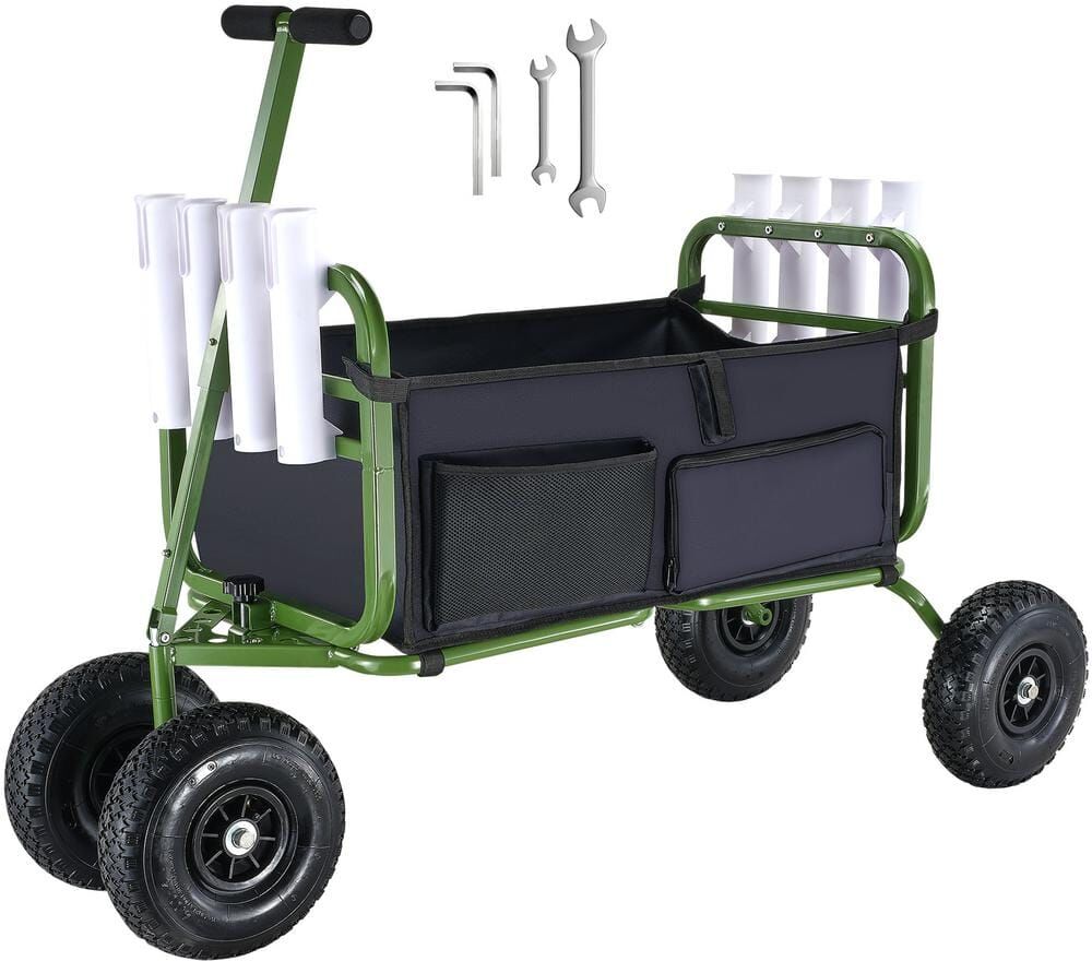 VEVOR 5.5 cu.ft. Beach Fishing Cart 300 lbs. Heavy-Duty Steel Foldable Fish Cart Garden Cart with 4 x 11 in. Rubber Tires