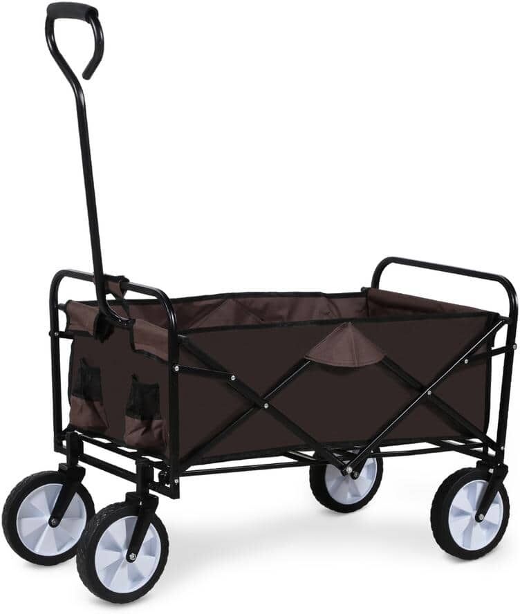 GVODE 8 cu. ft. Brown Steel Rolling Collapsible Garden Cart Camping Wagon with Swivel Wheels and Adjustable Handle