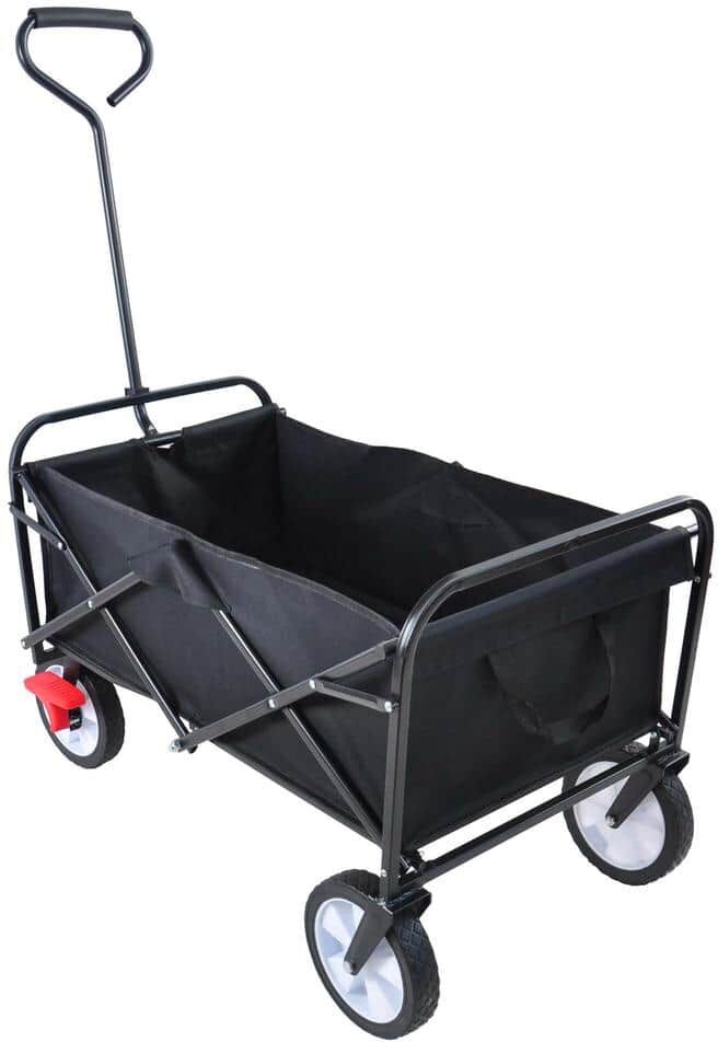 Tunearary 3.6 cu.ft. Folding Wagon, Metal Garden Cart, Shopping Beach, with Brake, Black