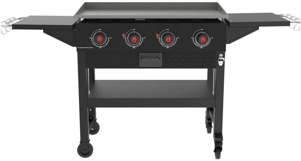 Coleman Cookout 4-Burner Propane Gas Grill in Black with 720 sq. in. Total Cooking Surface, Grease Tray and 2-Side Shelves