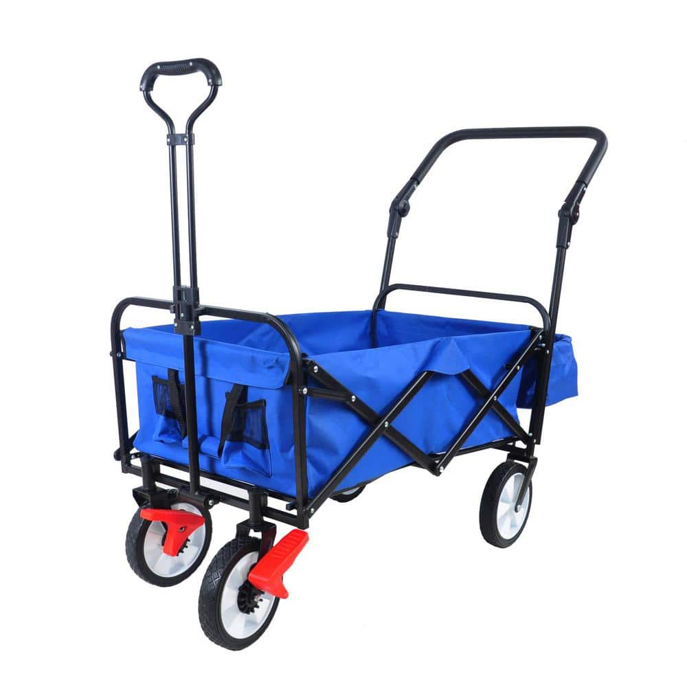 4 cu. ft. Blue Fabric Outdoor Folding Utility Wagon Garden Cart with Additional Pack, Pull and Push Handle