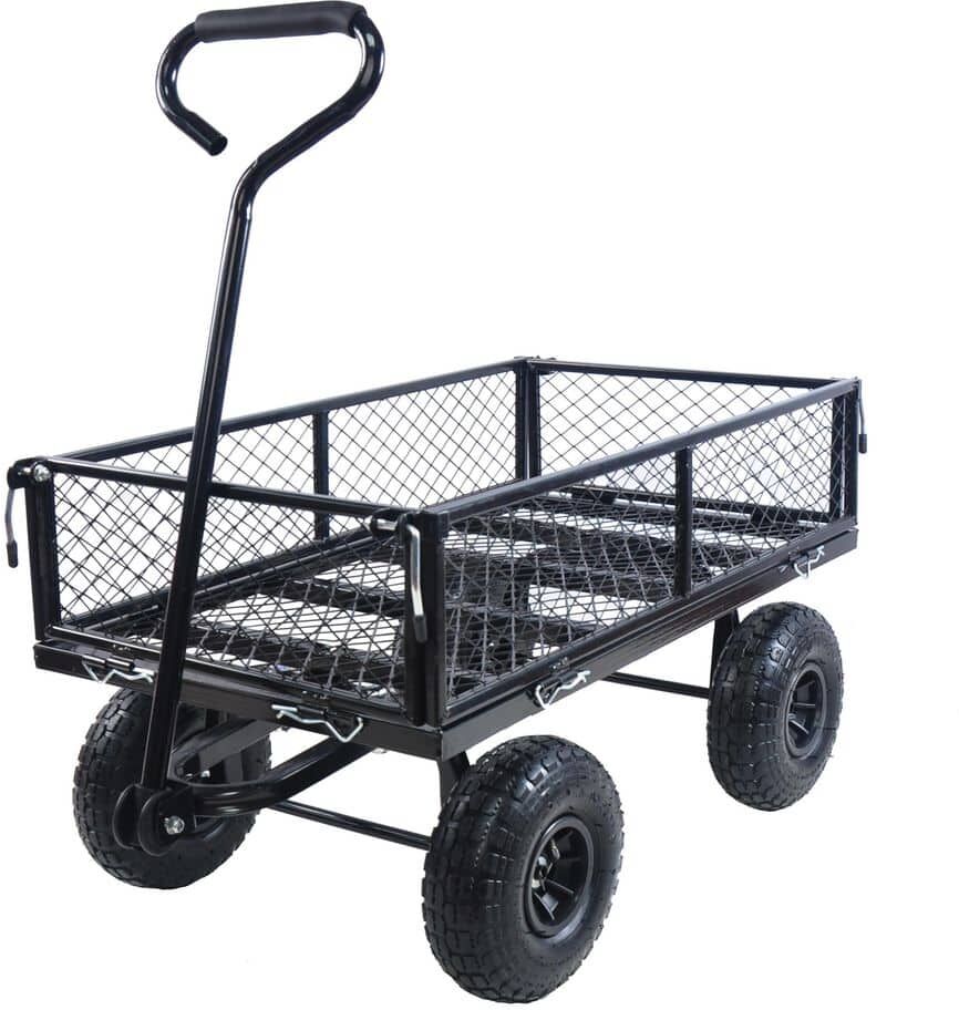 Huluwat 3.5 cu. ft. Black Wagon Cart Steel Garden Cart with Detachable Sides