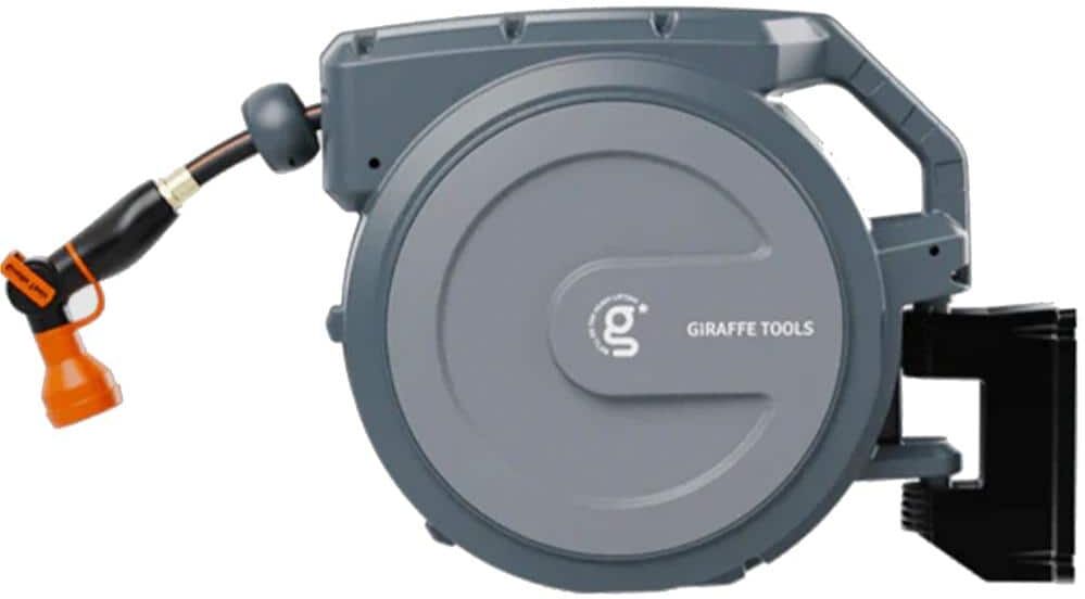 Giraffe Tools Garden Retractable Hose Reel-5/8 in.-90 ft., Metal Bracket, Wall Mounted, Dark Grey