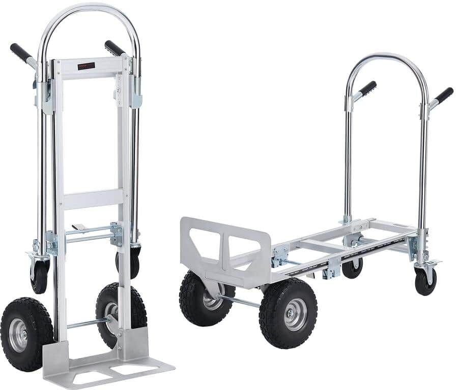 VEVOR 2-in-1 Aluminum Folding 1000 lbs. Capacity Hand Truck with Rubber Wheels Heavy-Duty Industrial Collapsible Cart