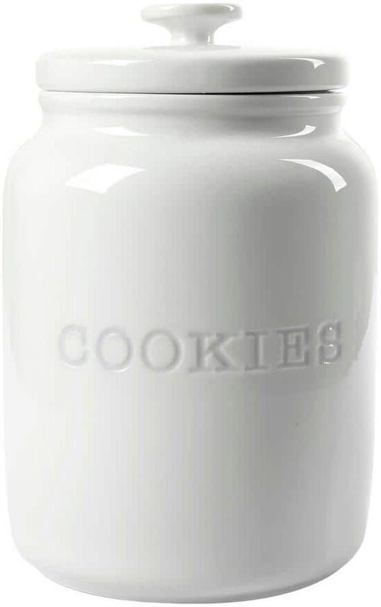 OUR TABLE Simply White 132 oz. Porcelain Word Cookie Jar With Air Tight Lid