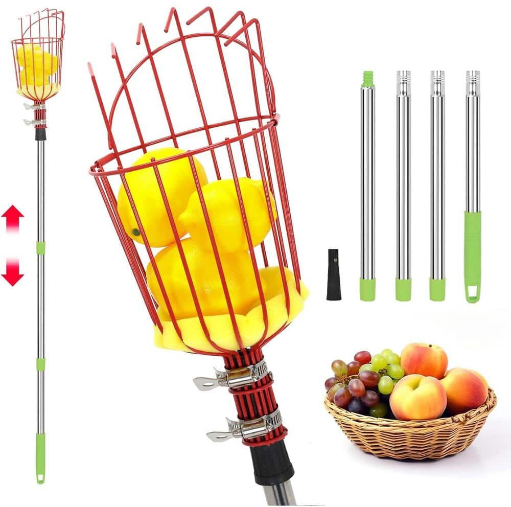 ITOPFOX 66 in. Stainless Steel Connecting Pole Fruit Picker Tool Tree Pruner