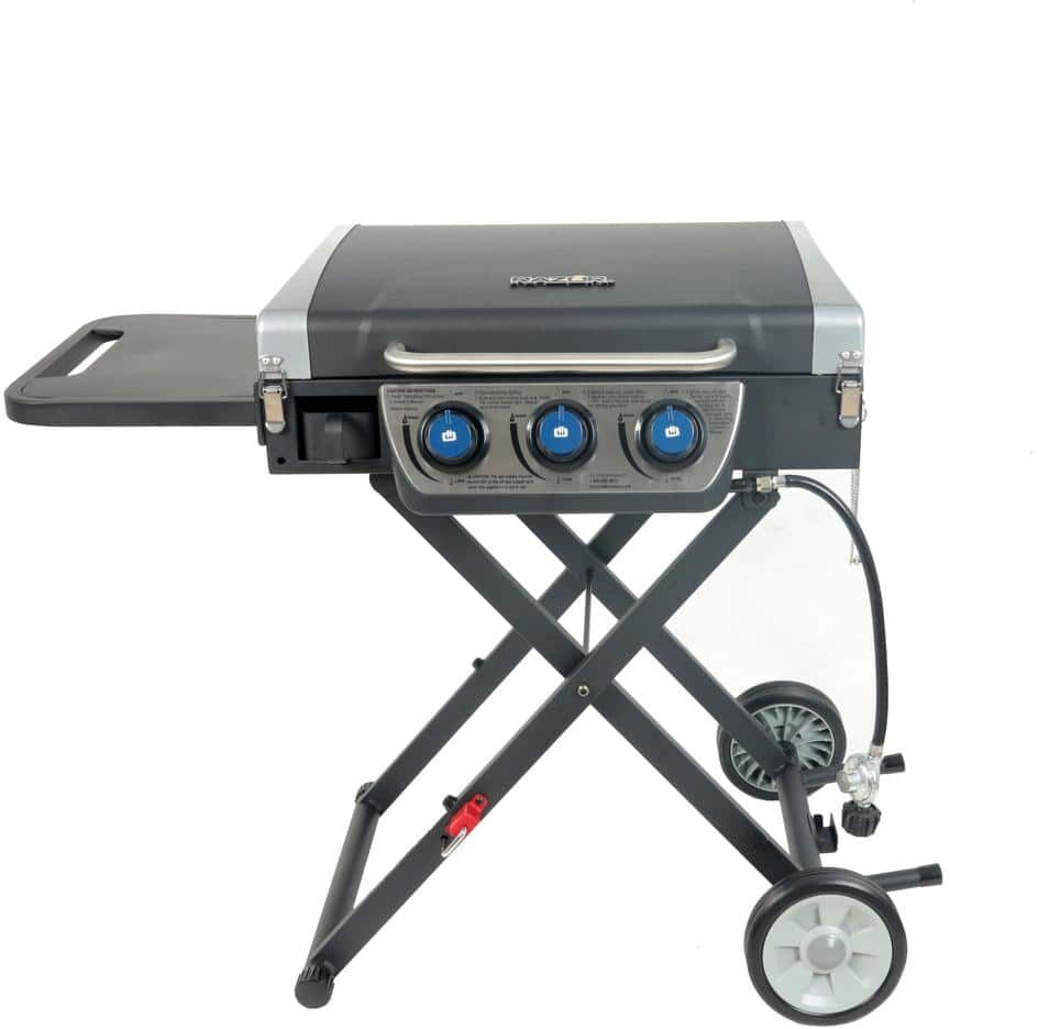 Razor 3-Burner Propane Gas Griddle with Cart, Side Shelf and Lid in Black