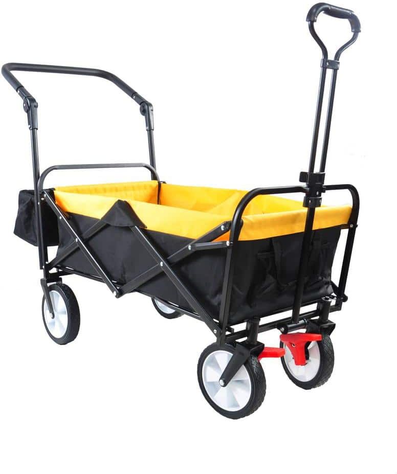 4 cu. ft. Yellow Fabric Outdoor Folding Utility Wagon Garden Cart with Additional Pack, Pull and Push Handle