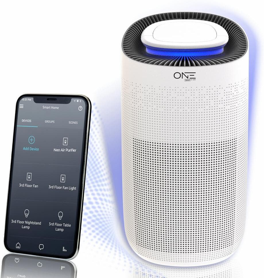 One Smart Consumer Electronics Gear Neo Smart Air Purifier with H13 True HEPA Filter and Air Quality Sensor, Compatible with Google and Alexa, 500 sq ft