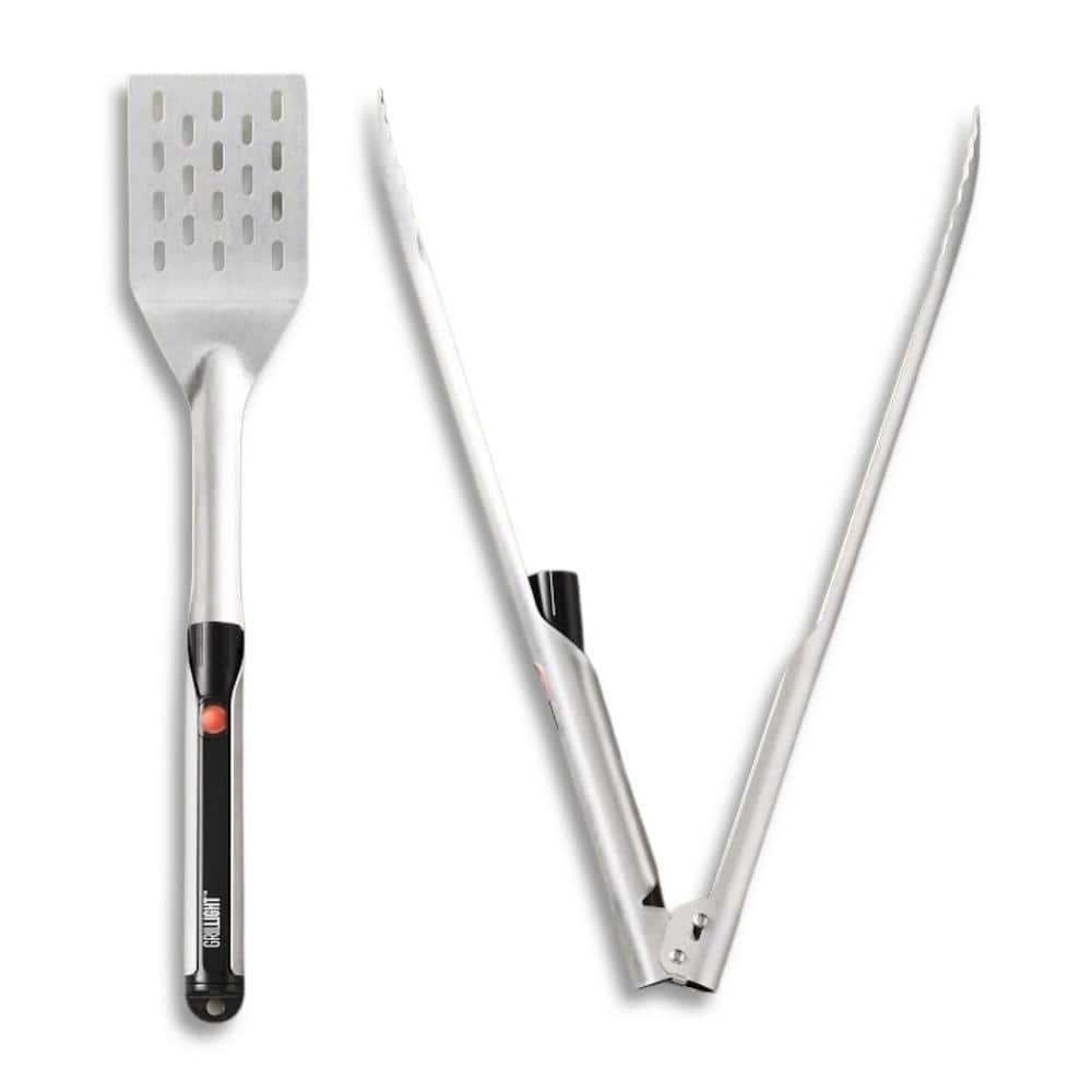GRILLIGHT Spatula and Tongs with LED Flashlight Incorporated into Handle (2-Piece)