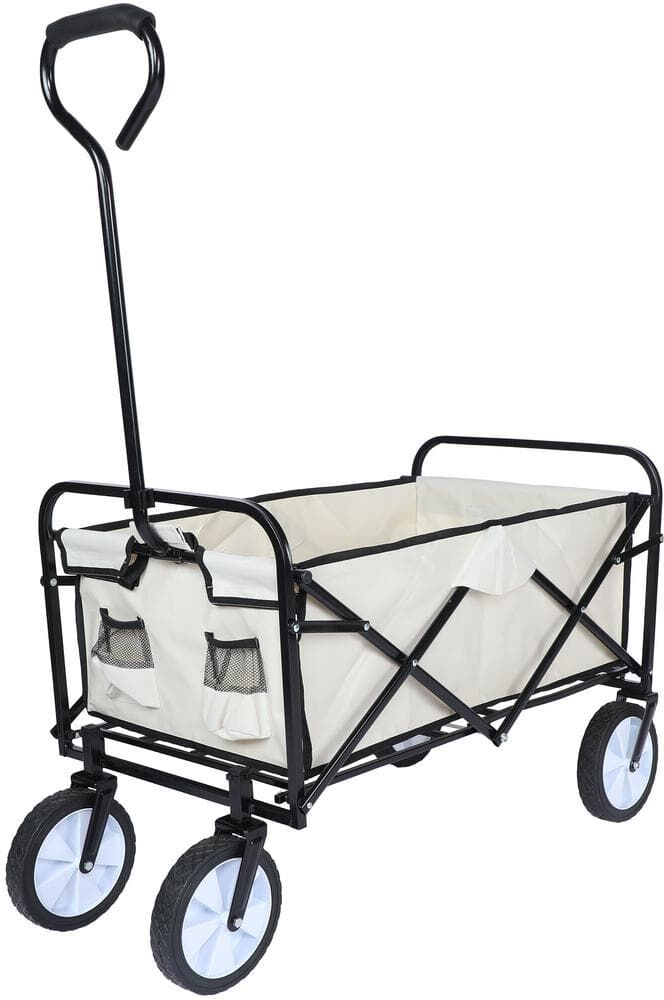 dubbin 8 cu. ft. White Steel Rolling Collapsible Garden Cart Camping Wagon with Swivel Wheels and Adjustable Handle