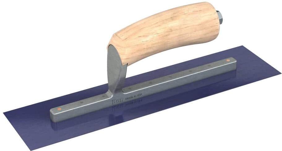 Bon Tool 14 in. x 5 in. Blue Steel Square End Finish Trowel with Wood Handle and Long Shank