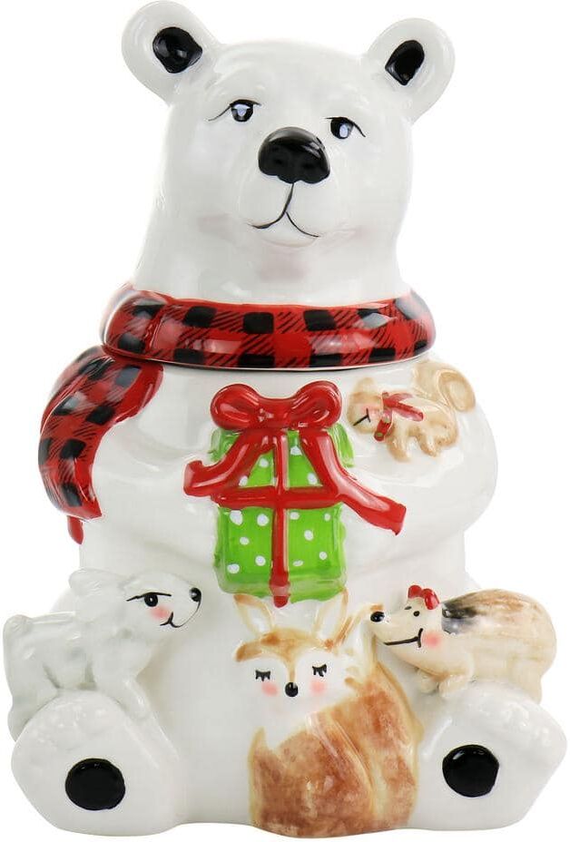 Gibson Polar Friend Durastone 8.5 in. White and Multi Holiday Cookie Jar