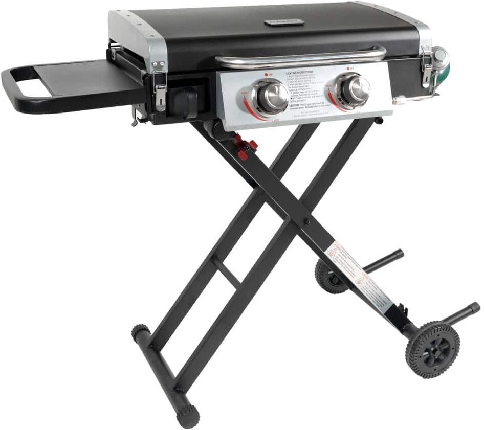 Razor 25 in. 2-Burner Portable Propane Gas Griddle with Lid and Folding Cart in Black