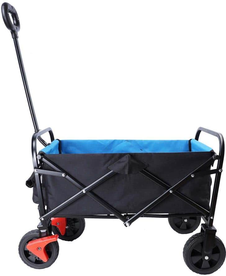 Tunearary 1.3 cu.ft. Mini Folding Wagon, Metal Garden Cart, Beach Shopping (Black Plus Blue Plus Brake)