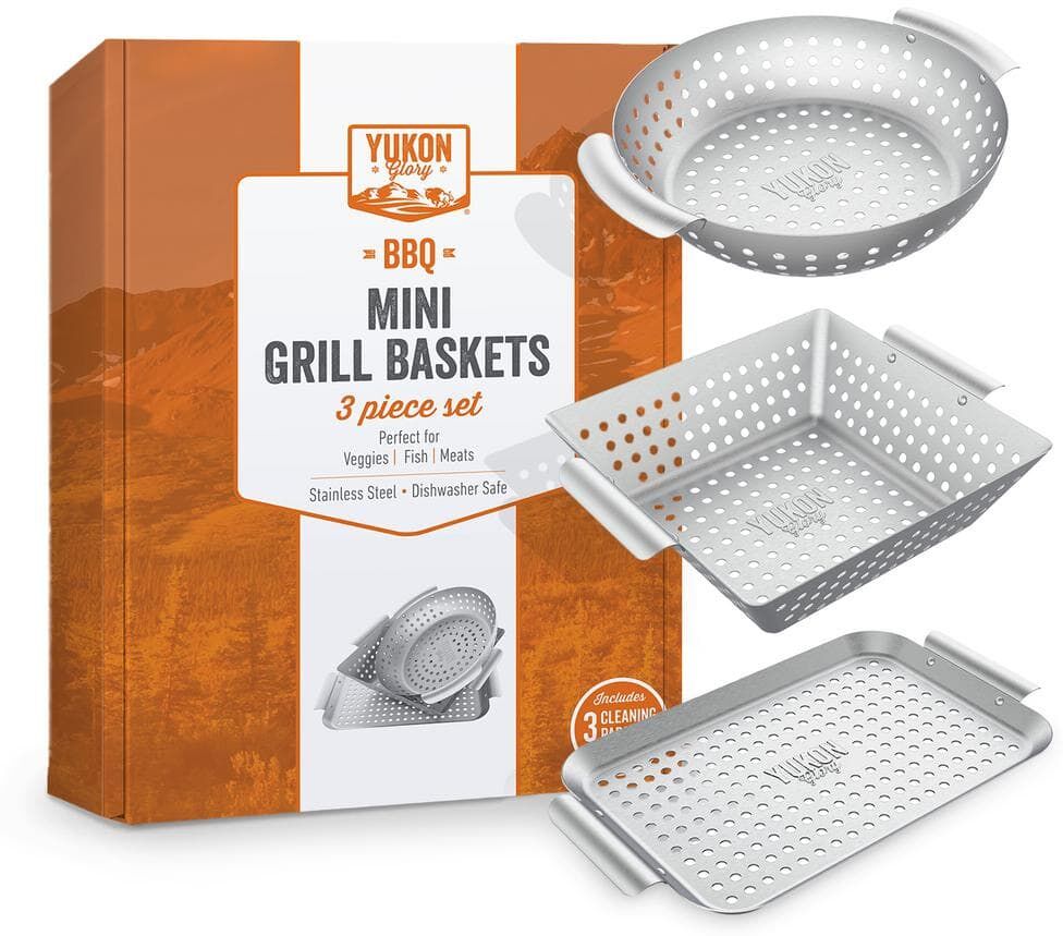 Yukon Glory Set of 3 Grill Baskets Cooking Accessory