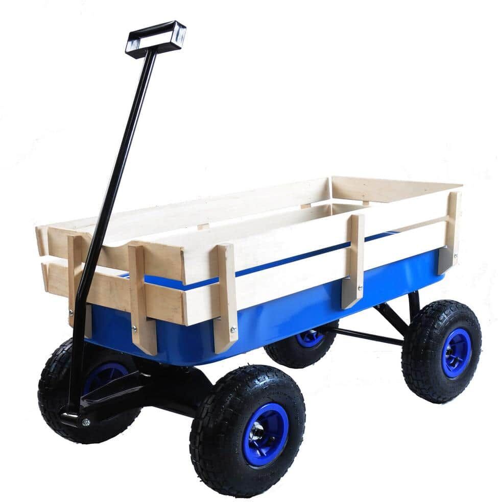 Tunearary 3 cu.ft. Steel Cargo Wagon with Removable Side Children Kids' Pull-Along Wagons Garden Cart Blue