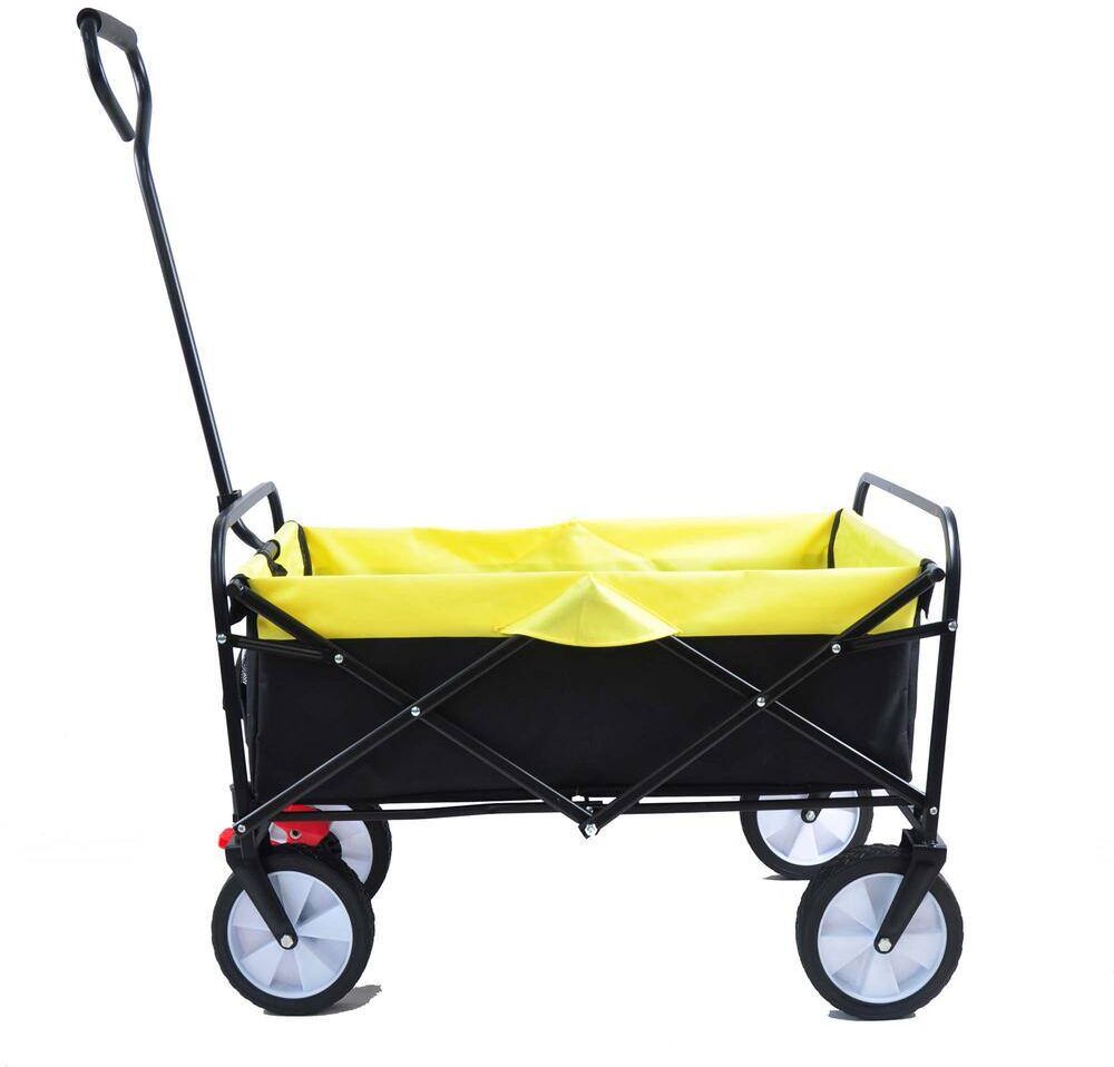 Tunearary 3.6 cu.ft. Folding Wagon, Metal Garden Cart, Shopping Beach, with Brake, Yellow