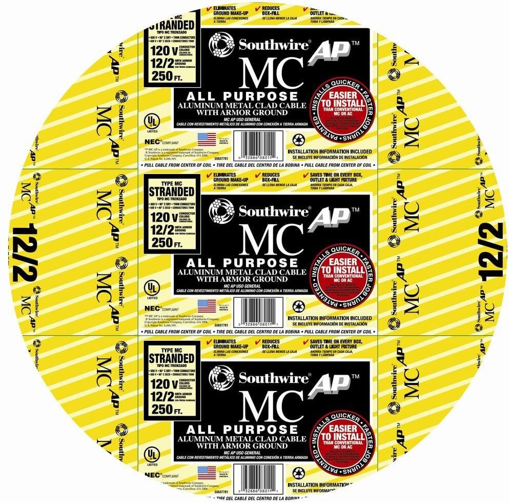 Southwire 12/2 x 250 ft. Stranded AL MCAP (Metal Clad All-Purpose) Armored Cable