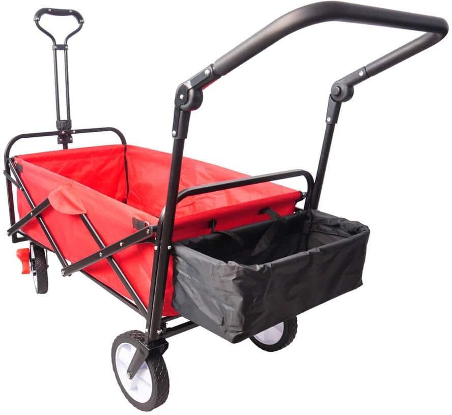 4 cu. ft. Red Fabric Outdoor Folding Utility Wagon Garden Cart with Additional Pack, Pull and Push Handle