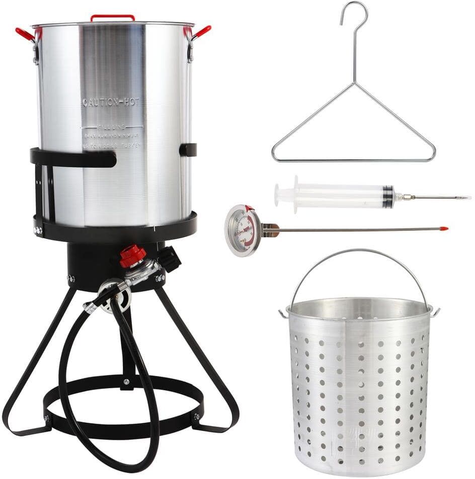 Wildaven 30 qt. Aluminum Turkey Deep Fryer Pot with Injector Thermometer Kit